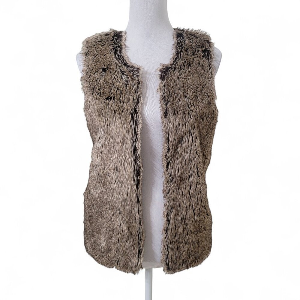 BCX Size S Brown / Cream Faux Fur Vest with Knit Back.  Exc. Used Condition